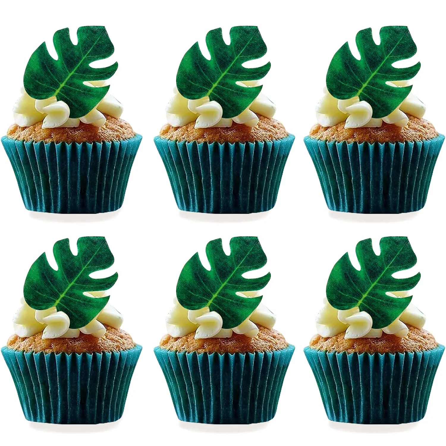 48 Stück Tropische Schildkrötenblätter Cupcake Topper Palmblätter Kuchen Dekoration Hawaii Dschungel Geburtstag Party Kuchen Topper