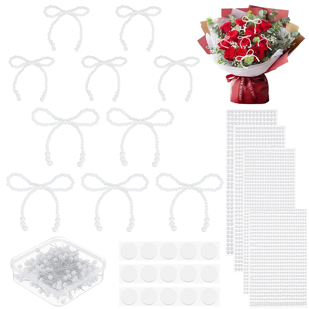 2 Styles 10Pcs Pearl Decorations Pearl Christmas Tree Ornaments Bulk with Pins and Mini Cabochon Stickers Topper for DIY Crafts