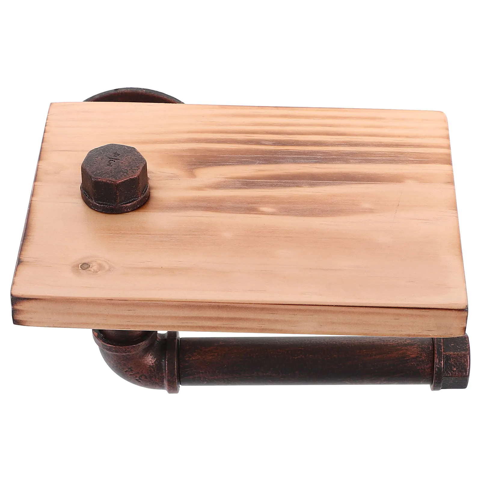 

Retro Toilet Paper Holder Wall mounted Bathroom Storage Shelf Wood Board Copper Color Roll Paper Rack Without Drilling
