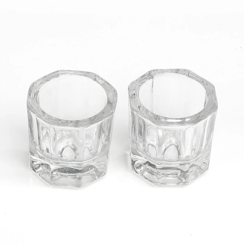 Achteckige Kristall Tasse Mini Kristall Glas Pulver Flüssigkeit Tasse Kein Deckel Glas Nagel Pulver Make-Up Pinsel Reinigung Schüssel Nail art Werkzeug