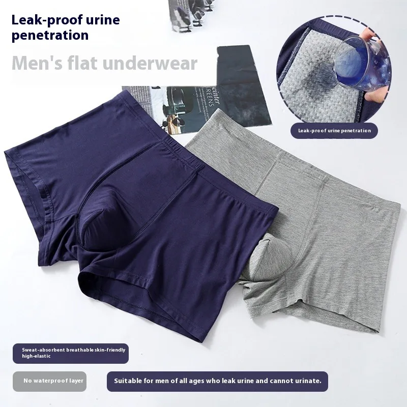 Men's Incontinence Boxer Diaper Absorption Thickened Crotch Briefs Anti-Leak High Waist Underwear Bladder Control Washable Panty