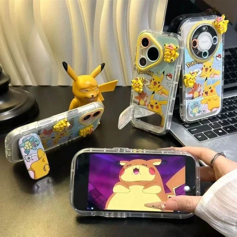 

Cute Pikachu Phone Case with 3D Doll for IPhone 16Pro Max 16 Pro IPhone 15 14Plus Shockproof Cover Apple 13 12 Mini Cartoon Case