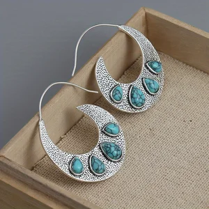 Hoa tai nước mắt màu bạc, hoa tai tròn màu xanh quý, đồ trang sức thủ công độc đáo 6 Bán bạc chính Bali 925 - 1