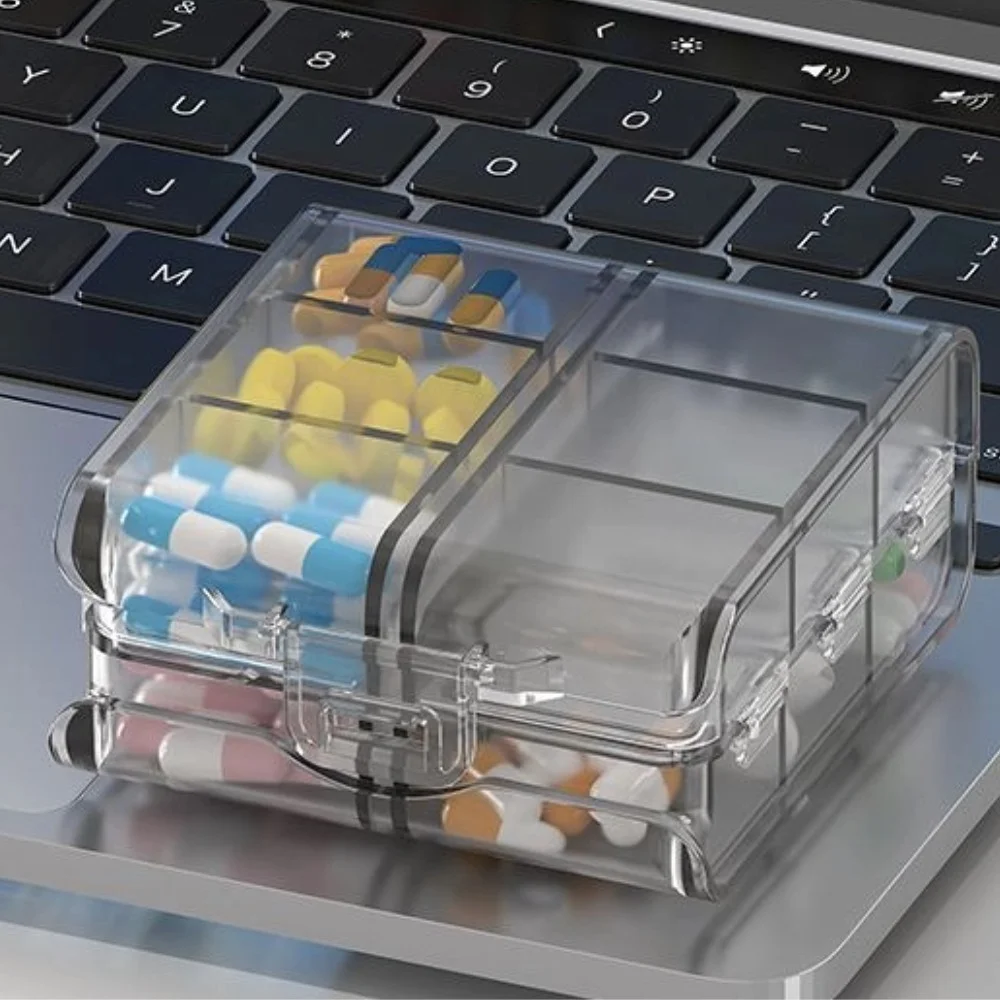 Portable 12 Compartments Double Layer Pill Box Travel Size Medicine Organizer For Daily Medication Vitamins And Supplements