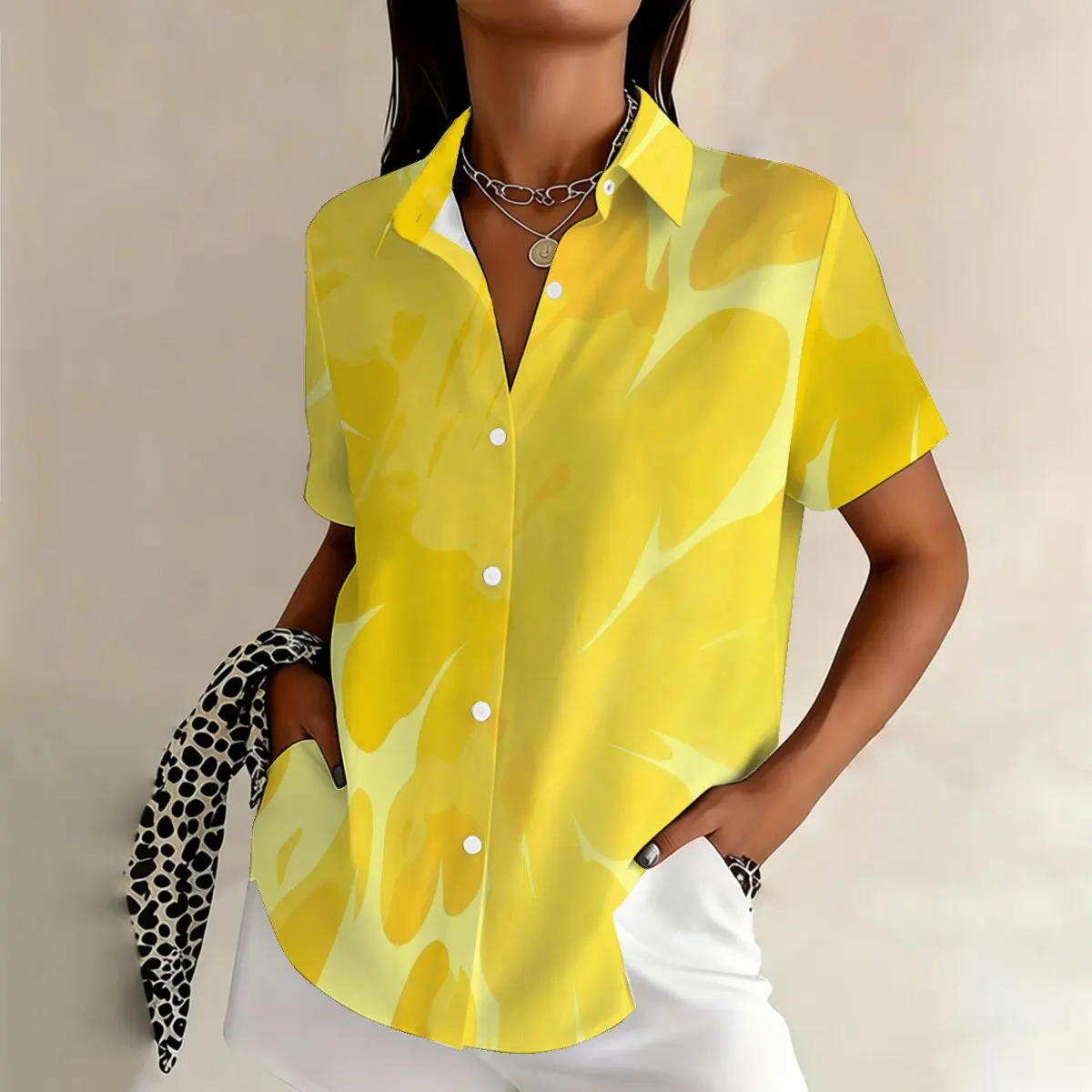 

Plus-size women's summer short-sleeve shirt, single-breasted, sophisticated colors, stylish, casual and versatile