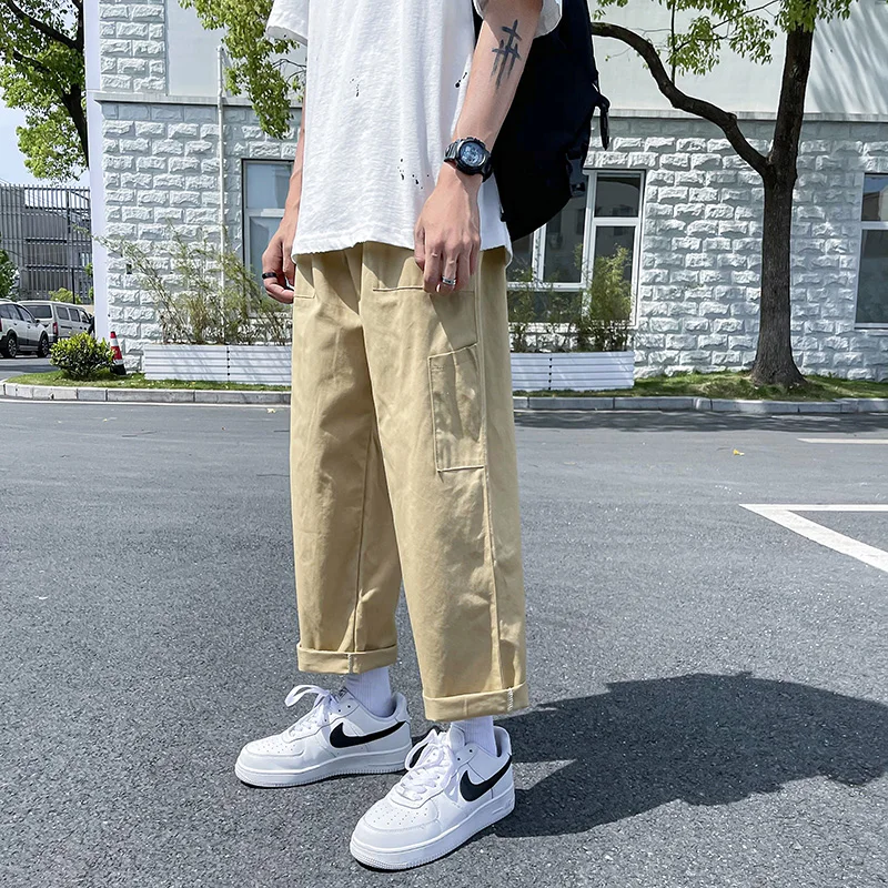 

Men's Summer Thin Wide Leg Casual Pants Pure Color Nine Points Korean Version Faionable Workwear Trousers Straight Cut