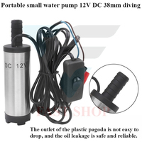 1PCS portable small water pump 12V DC 38mm submersible oil pump clip stainless steel filter.