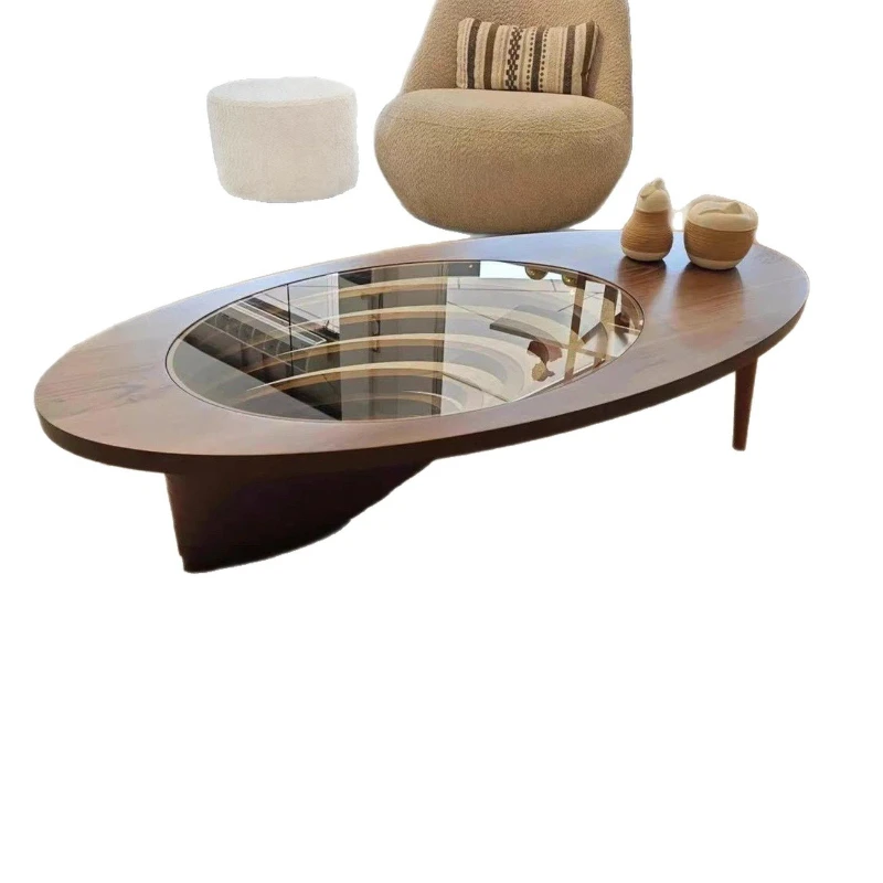 

Nordic solid wood coffee table living room household small apartment modern simple light luxury high sense round coffee table
