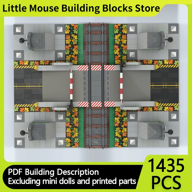 City Street View Model MOC Building Bricks Railroad Level Crossing Modular Technology Gifts Holiday Assemble Children Toys Suit