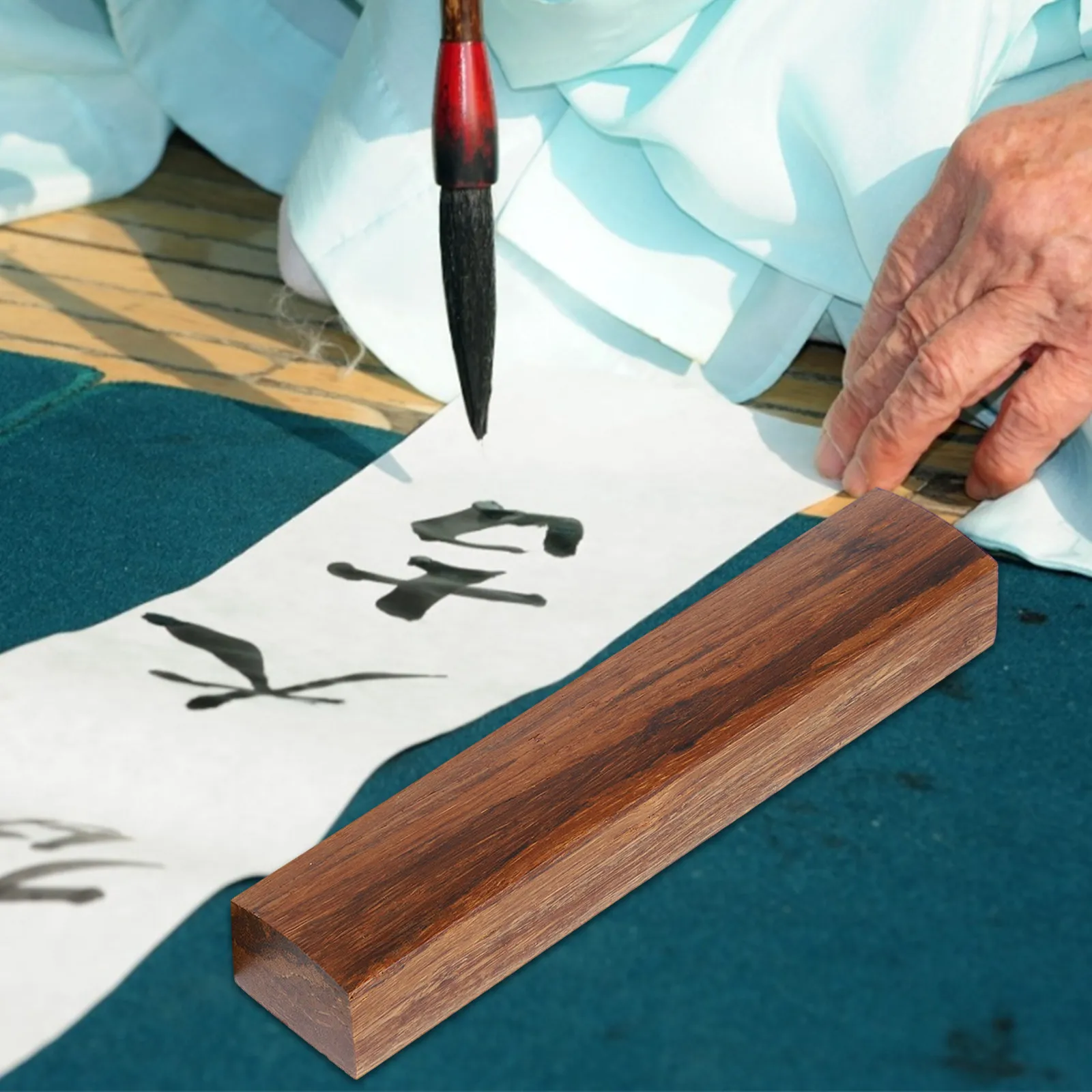 2Pcs Calligraphy Paperweight Bamboo Rectangular Polished Smooth Surface Windproof Paper Weight for Chinese Calligraphy Practice