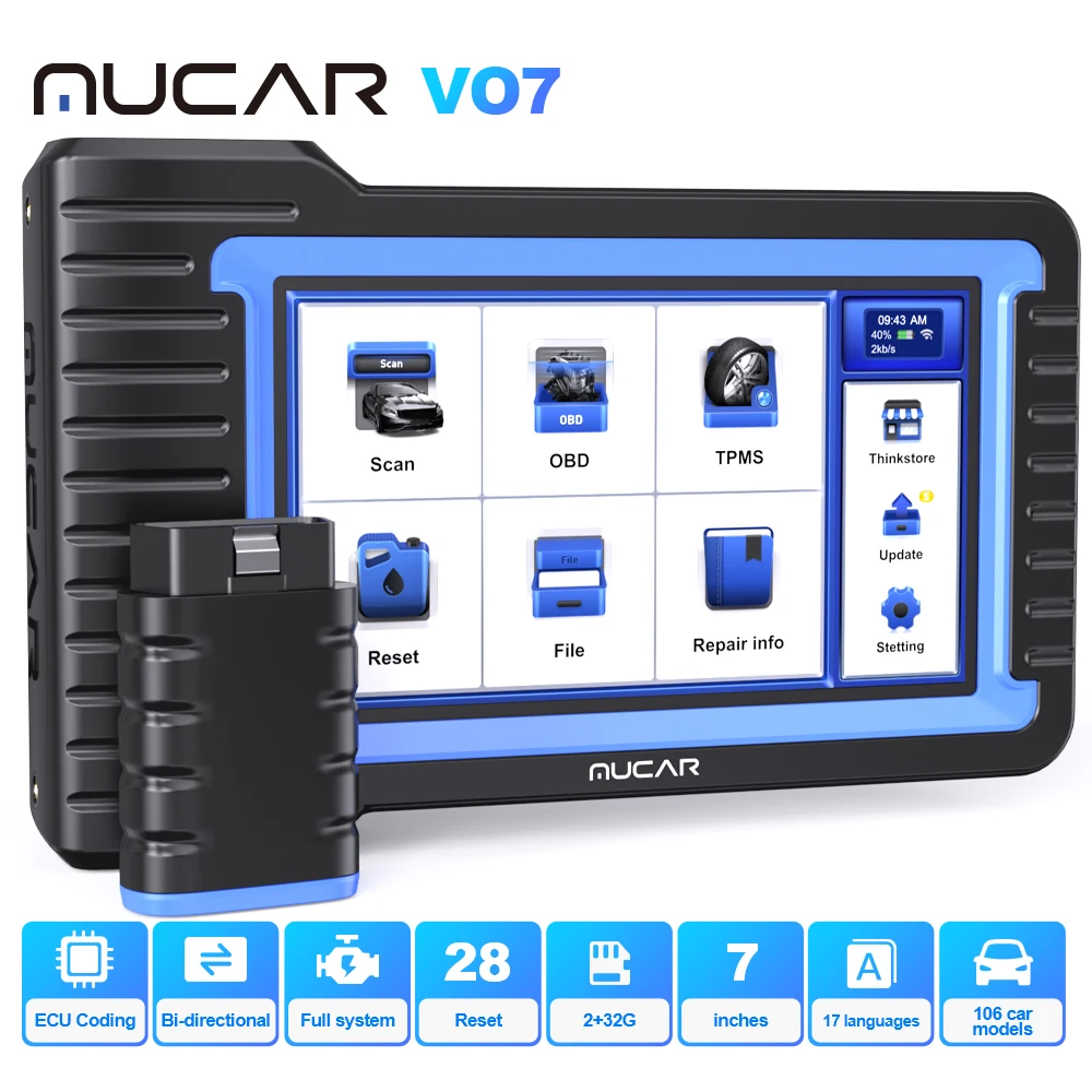 MUCAR VO7 S Professionele autodiagnostische hulpmiddelen CANFD Bidirectionele scantool ECU-codering 28 Reset Alle systeemdiagnose Obd2-scanner