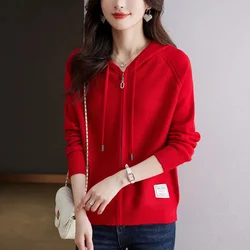 Knitted Sweater Cardigan Women's Clothing Spring Autumn Coat Short Outerwear Zipper Hooded Sweatshirt Sweater Jacket Female Tops