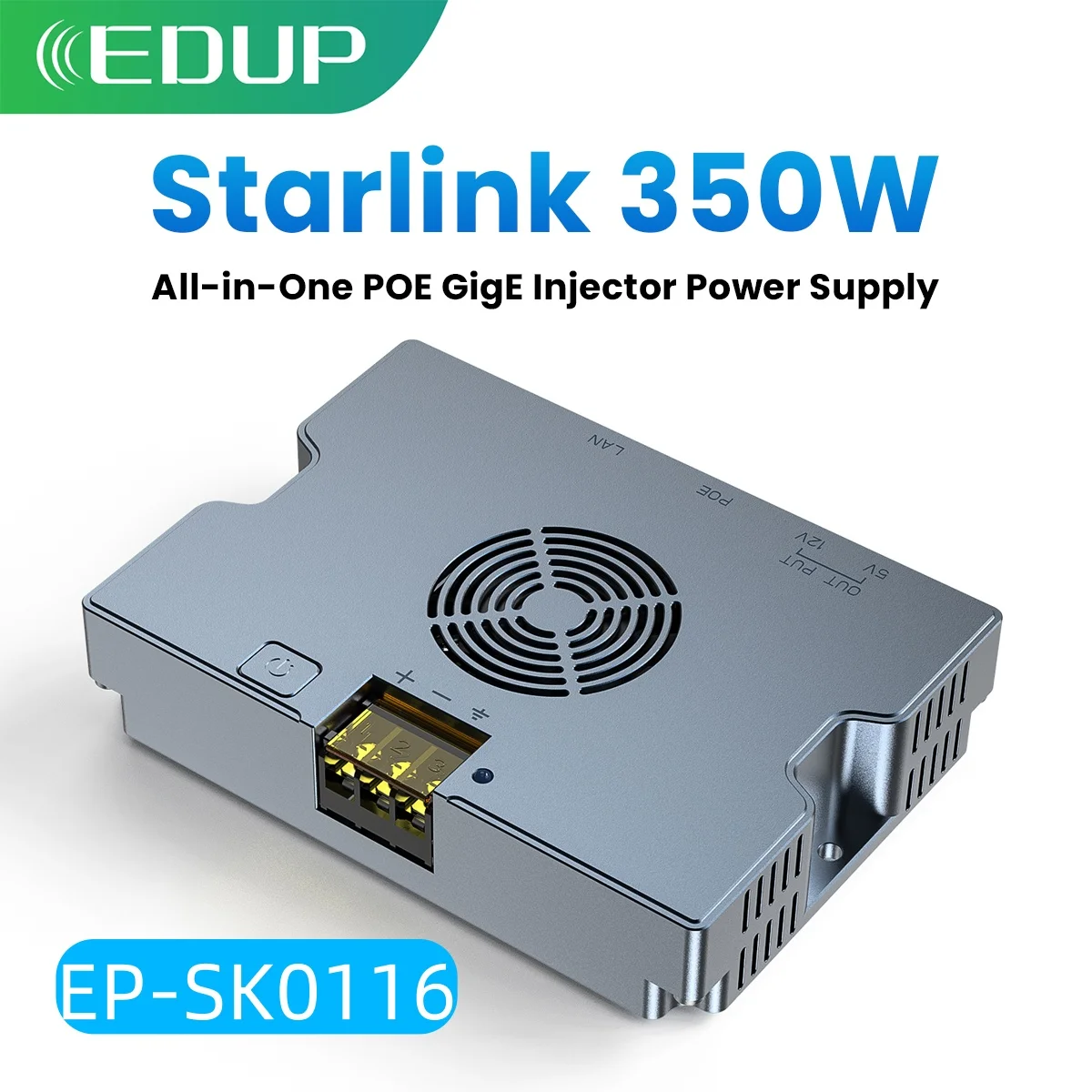 EDUP SK0116 350W PoE-injector Gigabit 9-36V Universele voeding Geavanceerde Power Hub Compatibel met StarLink Standard Gen3