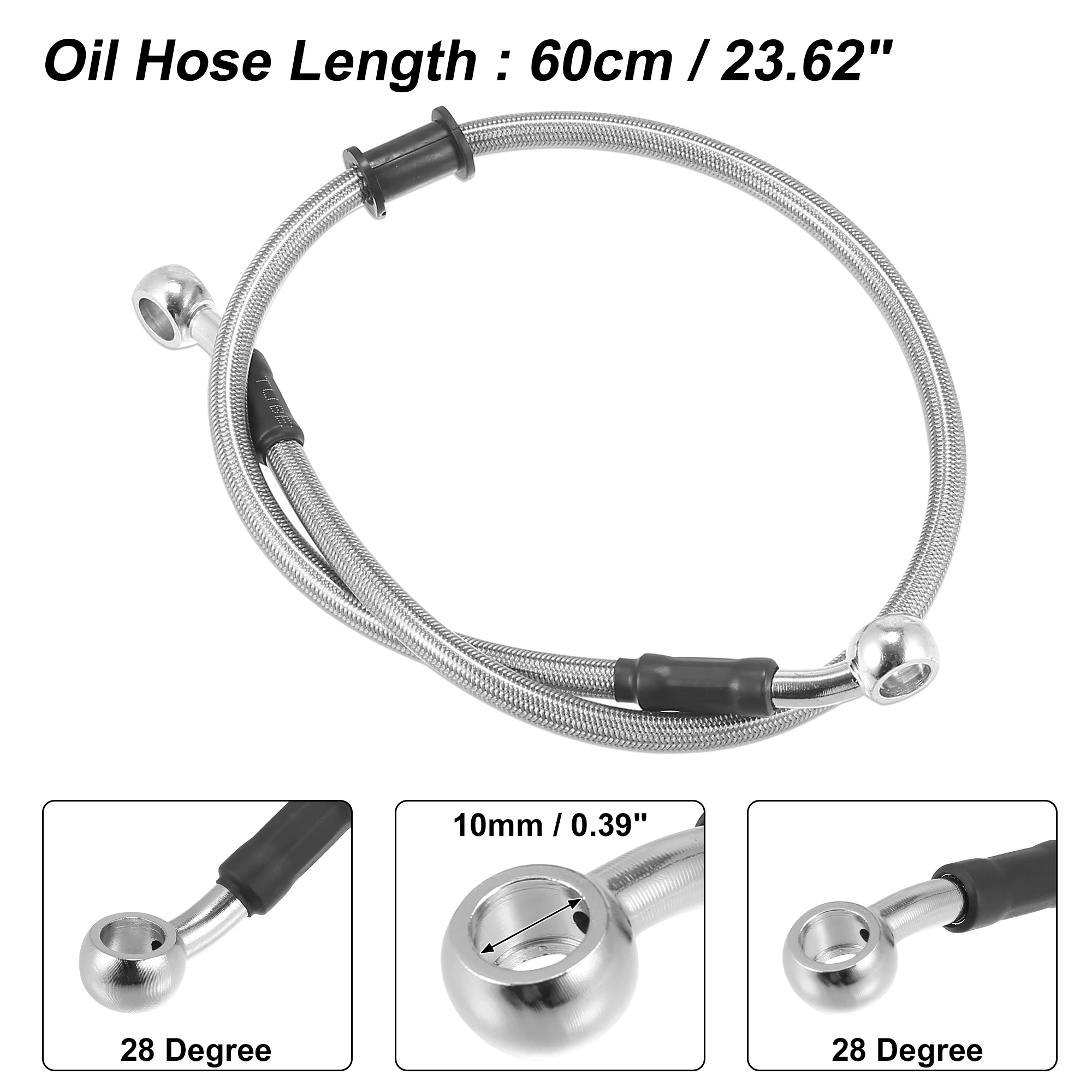 Motoforti 60cm-180cm 10mm Motorcycle Braided Brake Clutch Oil Hoses Line Pipe Clutch Throttle Gas Line Fuel Pipe Silver Tone