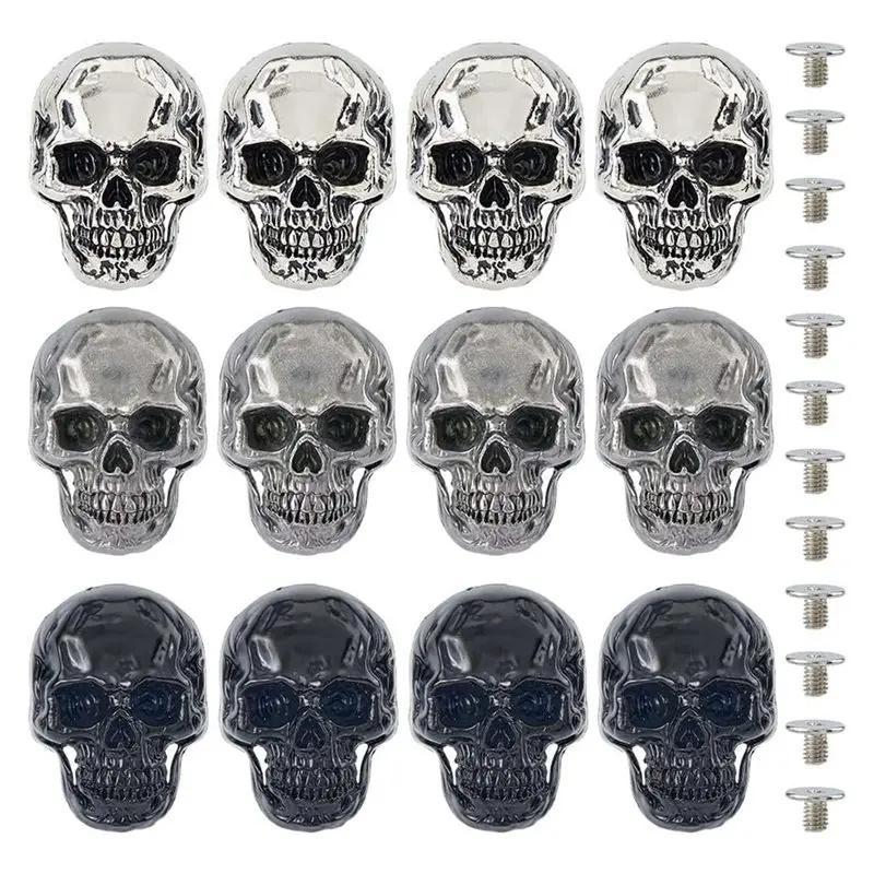 A25F-36Pcs 3Colors Alloy Skull Stud Rivet Skull Conchos Screw Back Leather Crafting Skull For Punk DIY Craft Decoration