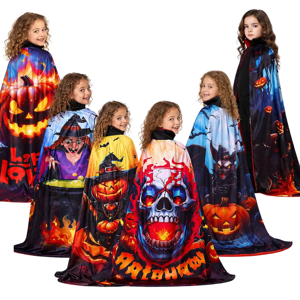 Cosplay Flame Prop - Karneval Kinder-Totenkopf mit Flammen Langer Kapuzenumhang