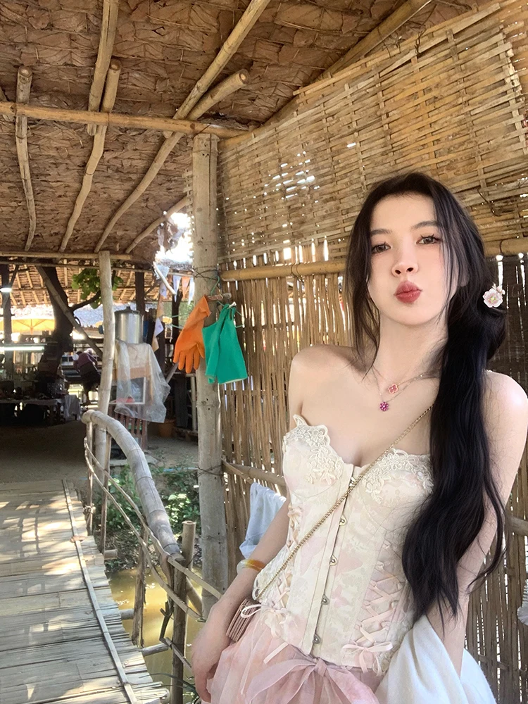 

Fiing Little Level Antique Girl Lace Embroidery Fibone Bra Heavy Industry Outerwear Waist a Beautiful Ba Underwea...