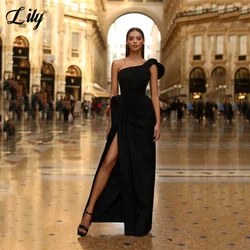 Lily One Shoulder Black Prom Dresses Pleat Side Split فستان سهرة Stain Floor Length Party Dresses Mermaid Wedding Darty Dress