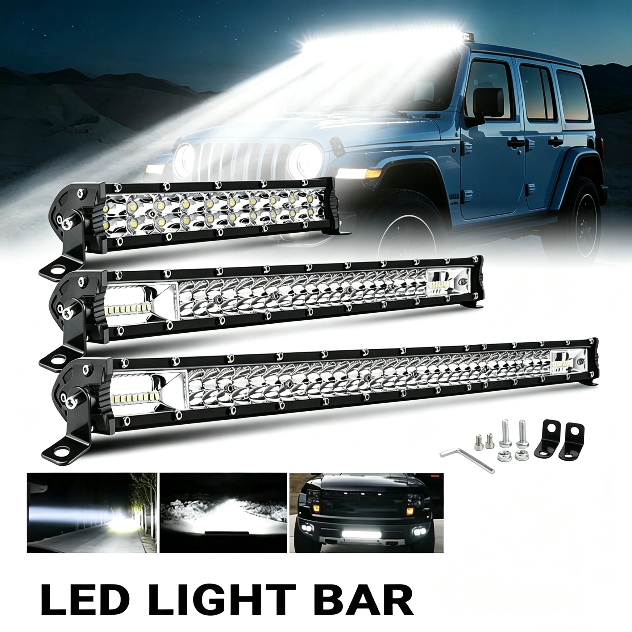 UNISHINE 2-Reihen 12D LED-Lichtleiste 20-52 Zoll Spot-Flut-Kombi-Strahl 6500K Superhell für Traktor 4X4 Offroad 4WD ATV LKW SUV