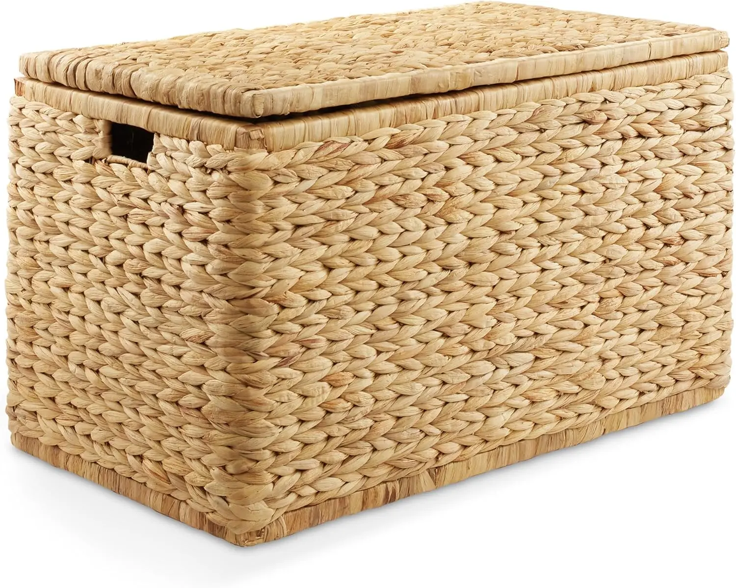 Casafield Cómoda de almacenamiento de 30" con tapa, asas y bisagra de seguridad - Baúl de almacenamiento de mimbre natural y jacinto de agua para entrada