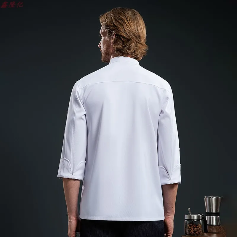 Restaurante ocidental steakhouse uniforme de trabalho manga longa catering hotel cantina duplo breasted branco chef jaqueta outono masculino
