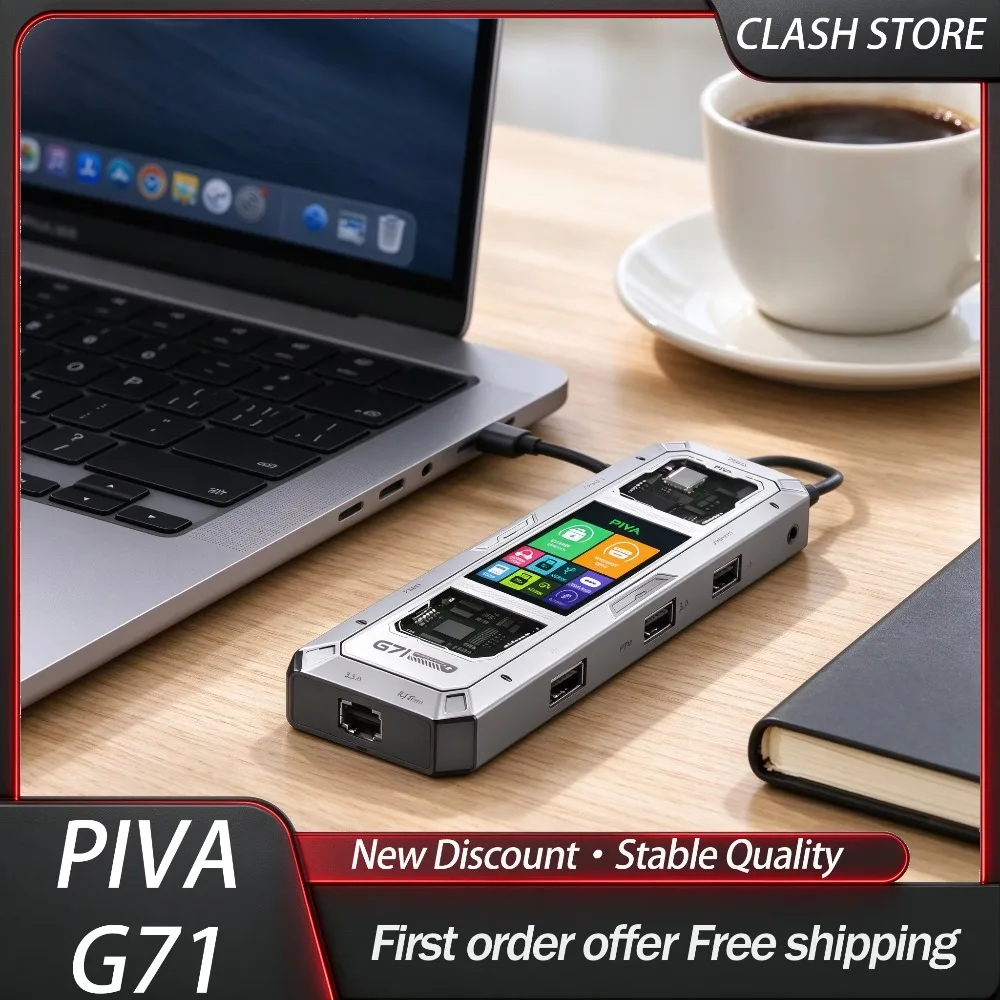 PIVA G71 7 in 1 Aluminum Alloy Office Docking Station Multi Interface Smart Screen Display Type-C To HDMI2.0 USB3.0 HUB Adapter