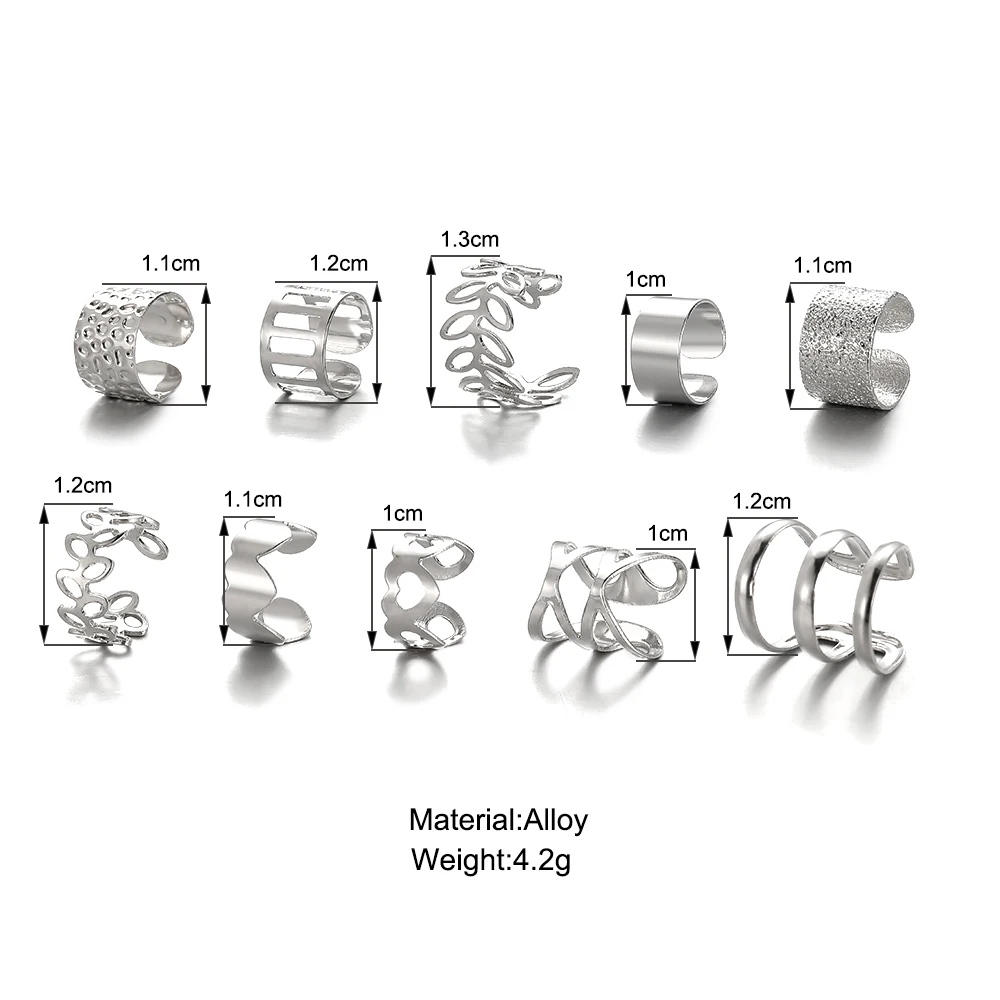 Vintage بسيطة صغيرة سبائك الفضة اللون متجمد الجوف القلب ليف أقراط Clip مجموعة للنساء في سن المراهقة موضة الأذن الكفة مجوهرات جديد
