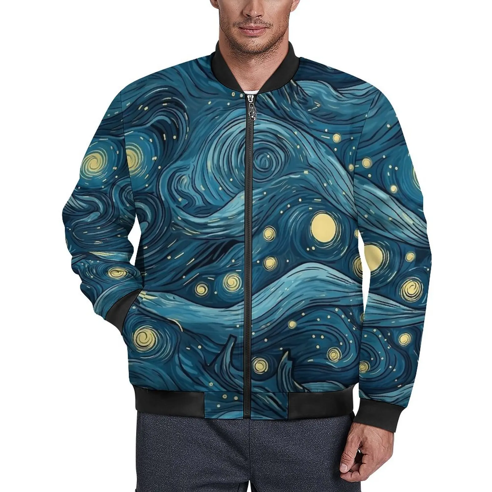 Abstract Van Gogh Style Jackets  Hooded Autumn Coats Man Cool Casual Jacket Design Loose Oversized Windbreak Gift Idea