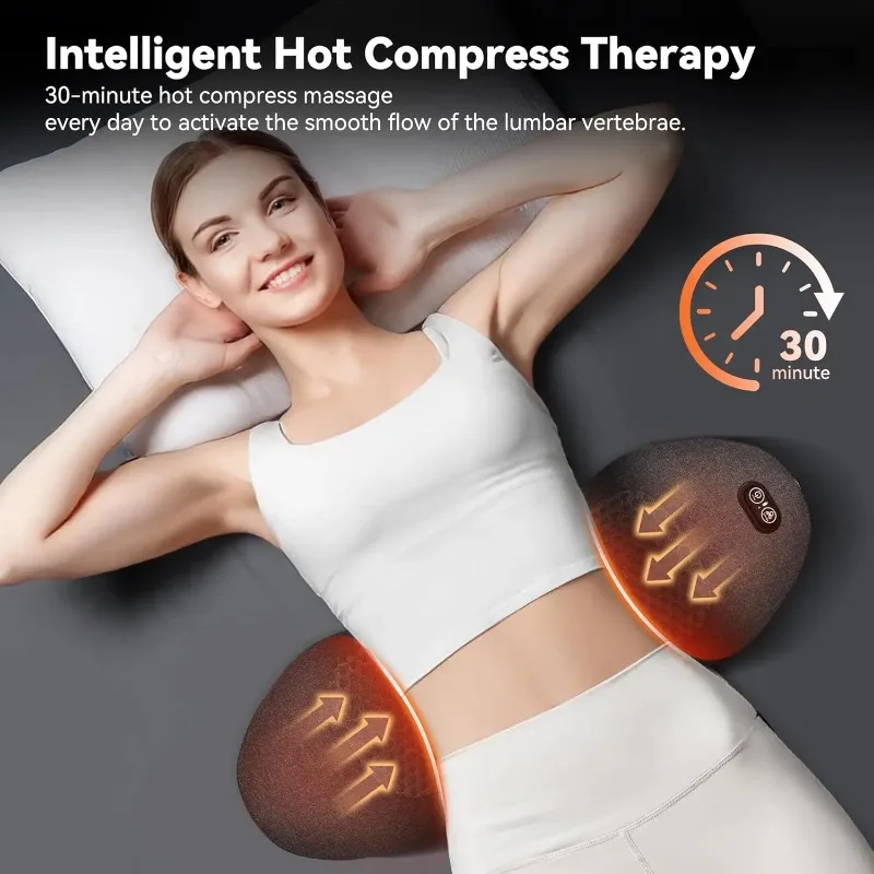 3 in1 Triple Fusion Back Massager， Lumbar Support Pillow withHeat, Vibration & Adjustable Traction -Memory Foam Back Massager