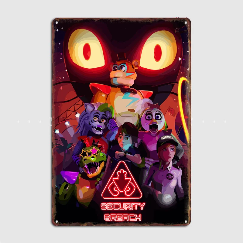 Security Breach – Freddy and Friends Neon Poster Metal Sign Bedroom Indoor Home Decor Bar Custom Posters Wall Room Decorations