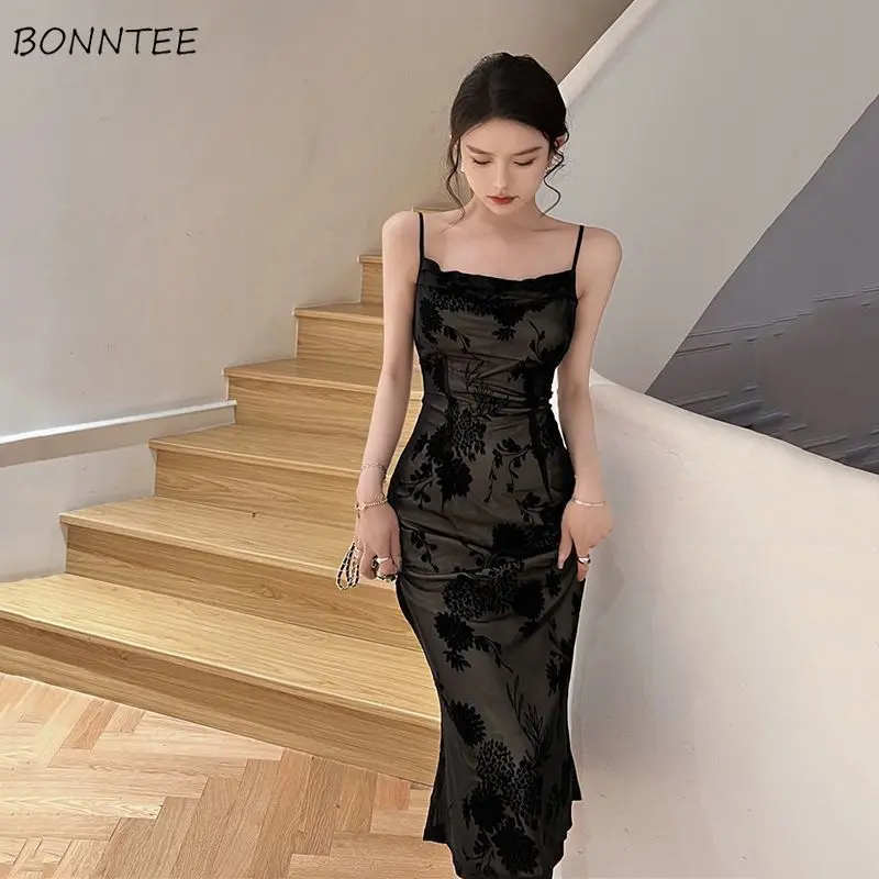 Dresses Women Flowers Backless Vintage Elegant Popular Simple Charming Leisure Ladies New Prevalent Aesthetic Tender Delicate