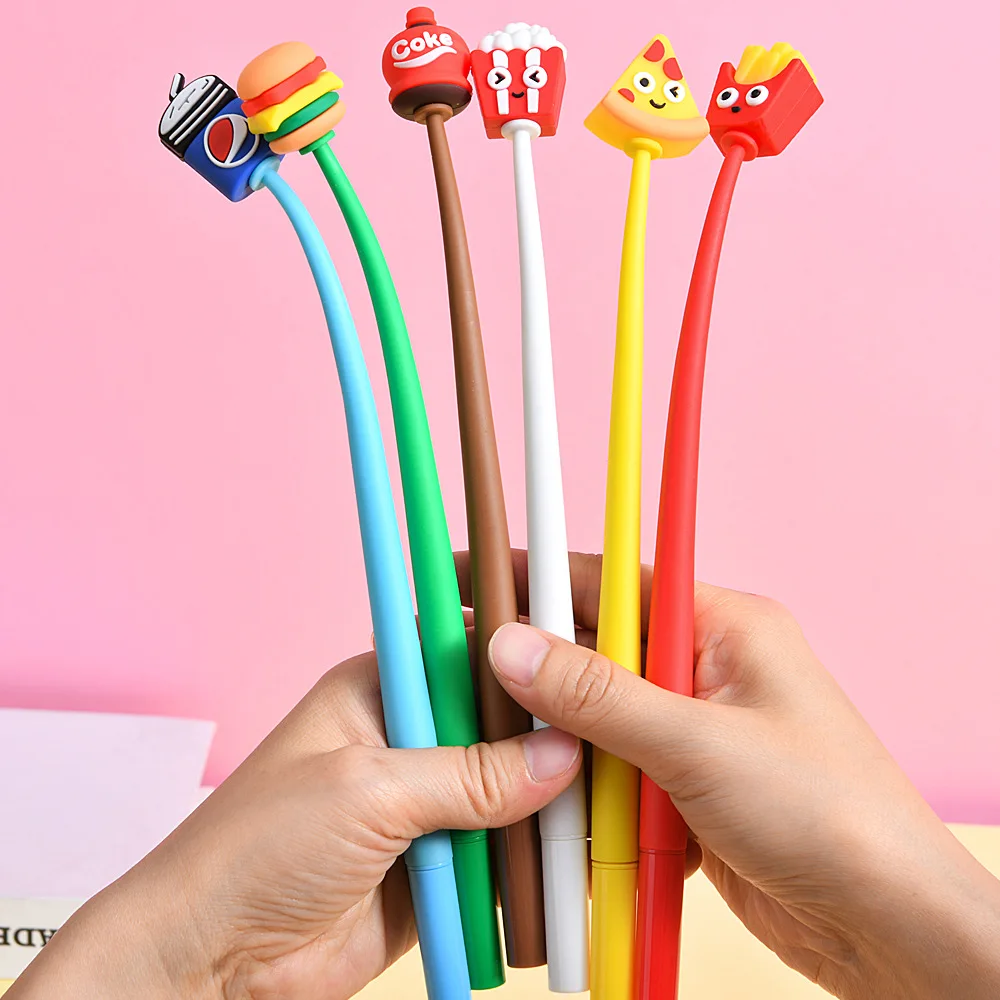 48 Pcs with Box Soft Rubber Burger Cola Rocking Music Neutral Pen Decompression Gift Writing Supplies