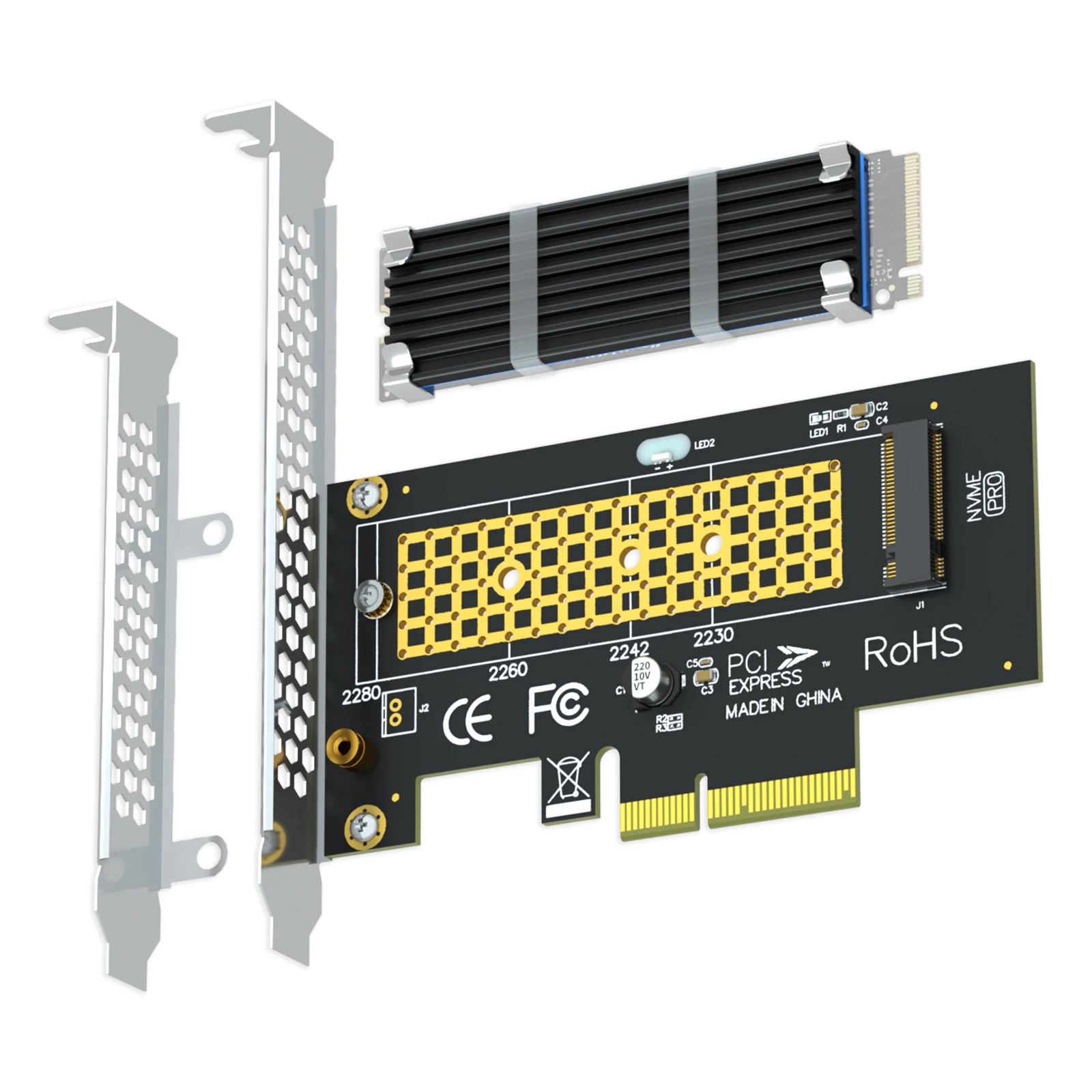 M.2 PCIe Adapter with M.2 Heatsink for NVMe SSD, PCIe 4.0 X4 Interface