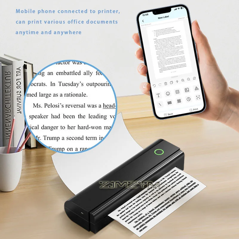 Portable A4 Thermal Printer Inkless Bluetooth Wireless Travel Printer  203DPI Rechargeable Mobile Printer for Phone Laptop