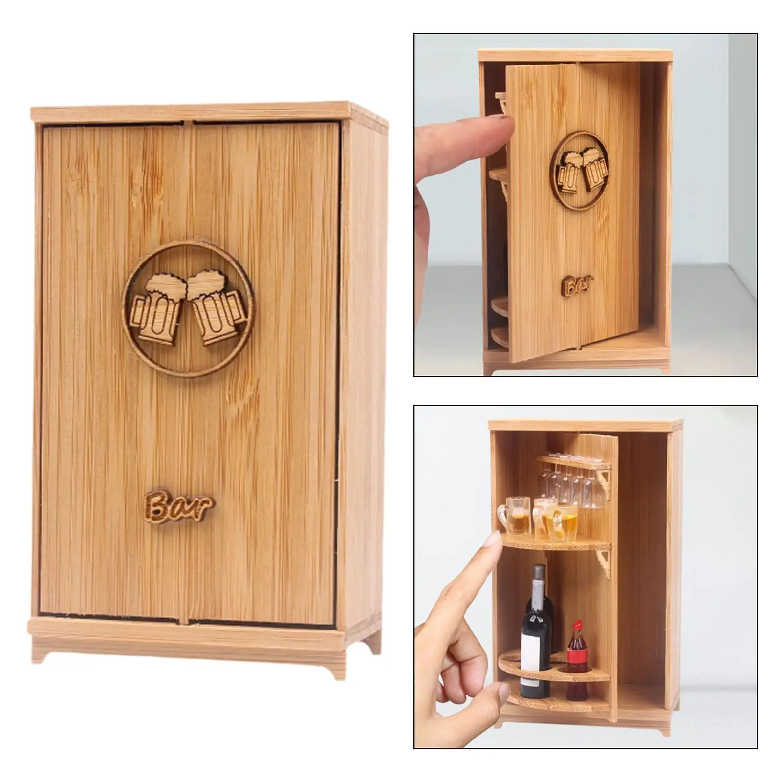 Conjunto de sala de vinho para casa de bonecas, adereço de acessórios para casa de bonecas de madeira, casa de bonecas em miniatura