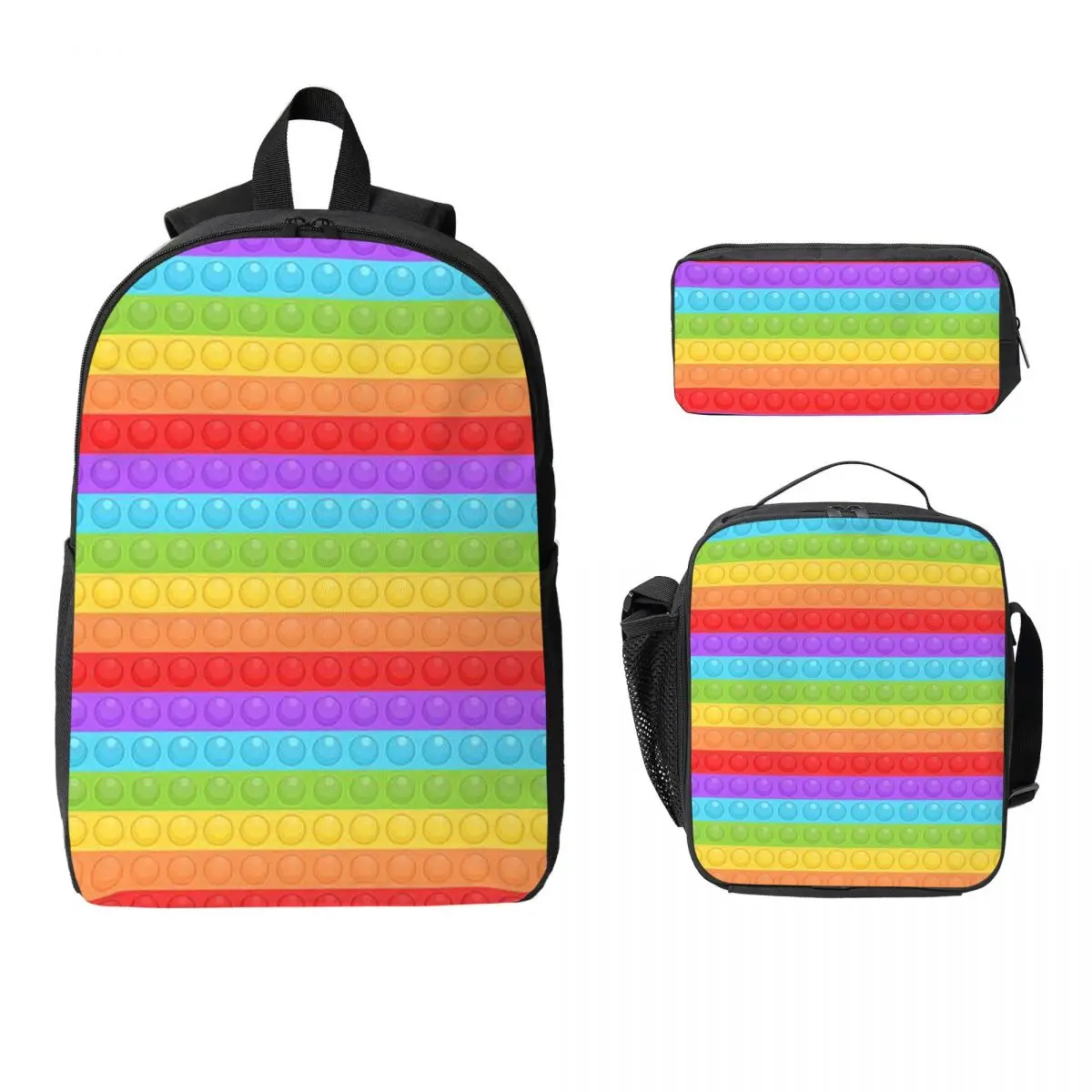 Mochila Premium con Patrón Vectorial Pop It, Bolsa Escolar, Bolsa de Hombro para Computadora, 3 Piezas, Bolsa Térmica para Almuerzo, Estuche para Lápices