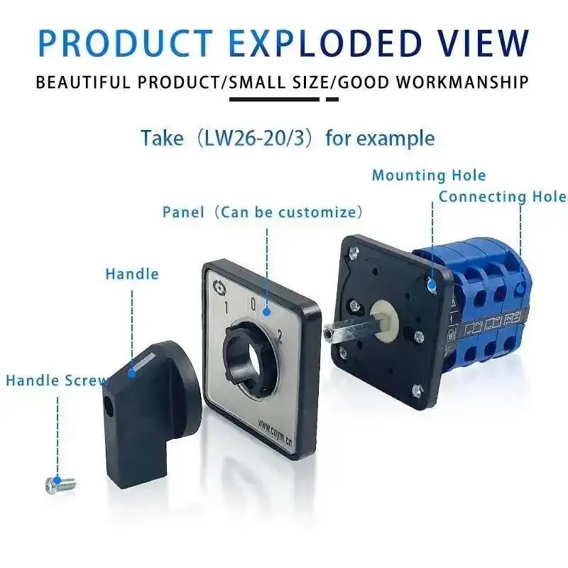 LW26 YMW26-20A Rotary Cam Switch 660V 1-6 Poles Silver Contact Industrial Control Changeover Universal Switch