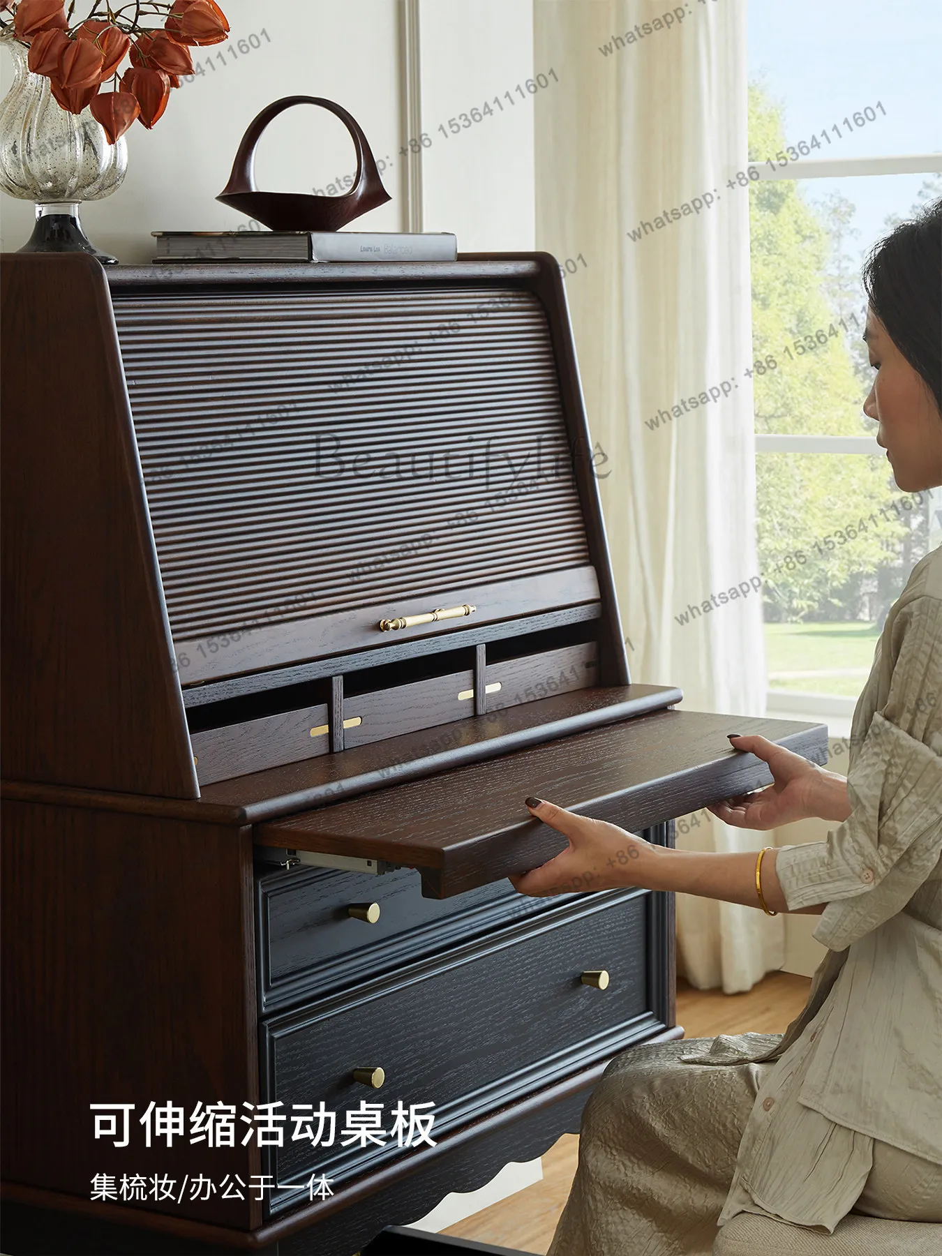 2025 new dressing table, photo studio dressing table, small apartment bedroom, French vintage solid wood makeup table