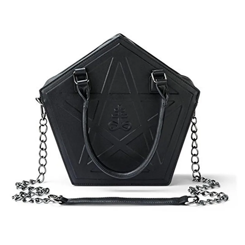 

Pentagram Punk Darkness Gothic Star Handbag Women Girl Black PU Soft Leather Shoulder Bag With Chain High Quality