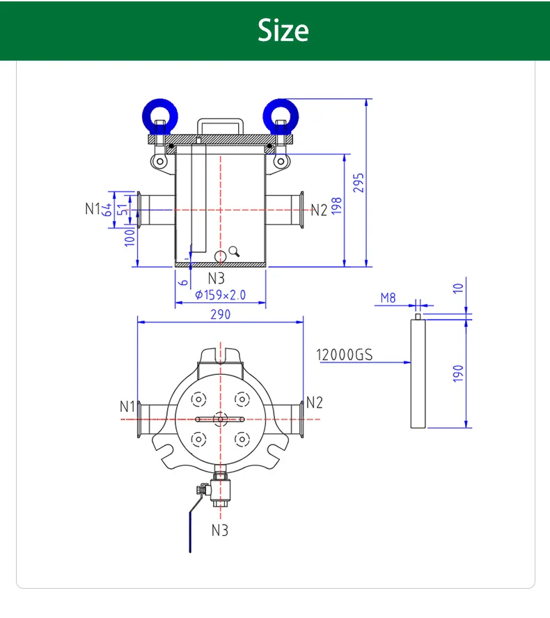 New Bofan Stainless Steel 304/316 Magnetic Separator High Capacity Industrial Iron Removal Liquid Conveying 50000L/H 35-70 PSI
