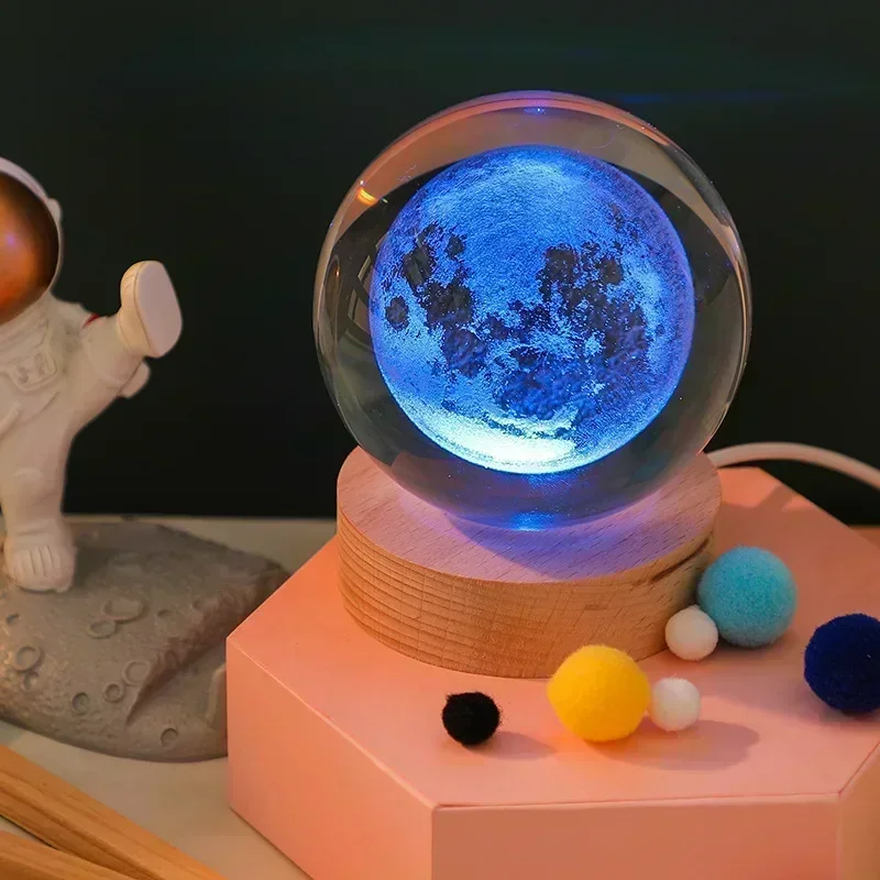 7colors Change Saturn 3D Crystal Ball Lights Lamp Galaxy Moon RGBColor Change Bedside Sleeping Light Home Decor Christmas Gift