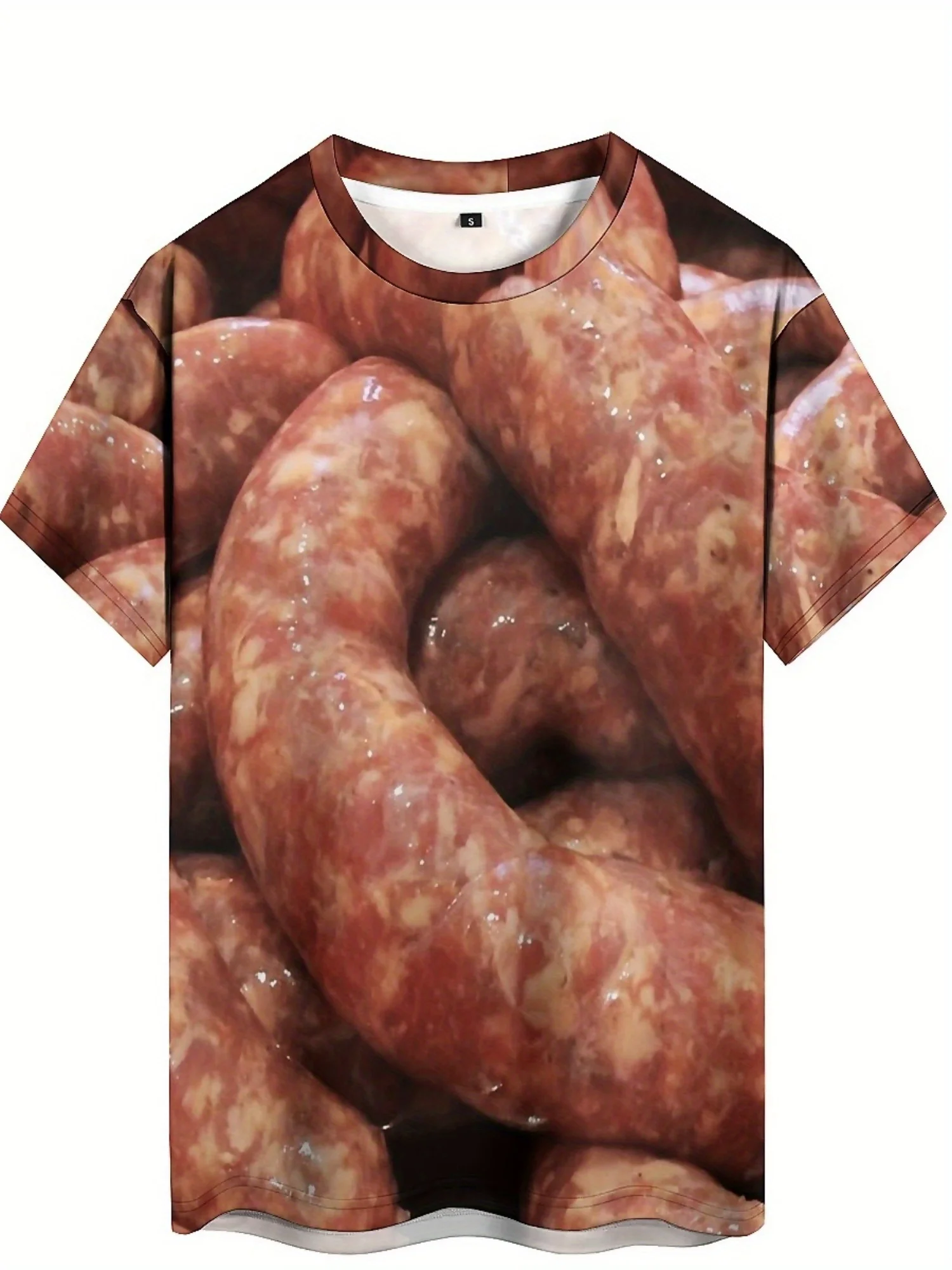 Men's Retro Y2K 3D Printed Grilled Sausages Graphic T-Shirt - Breathable Short Sleeve Round Neck Tee