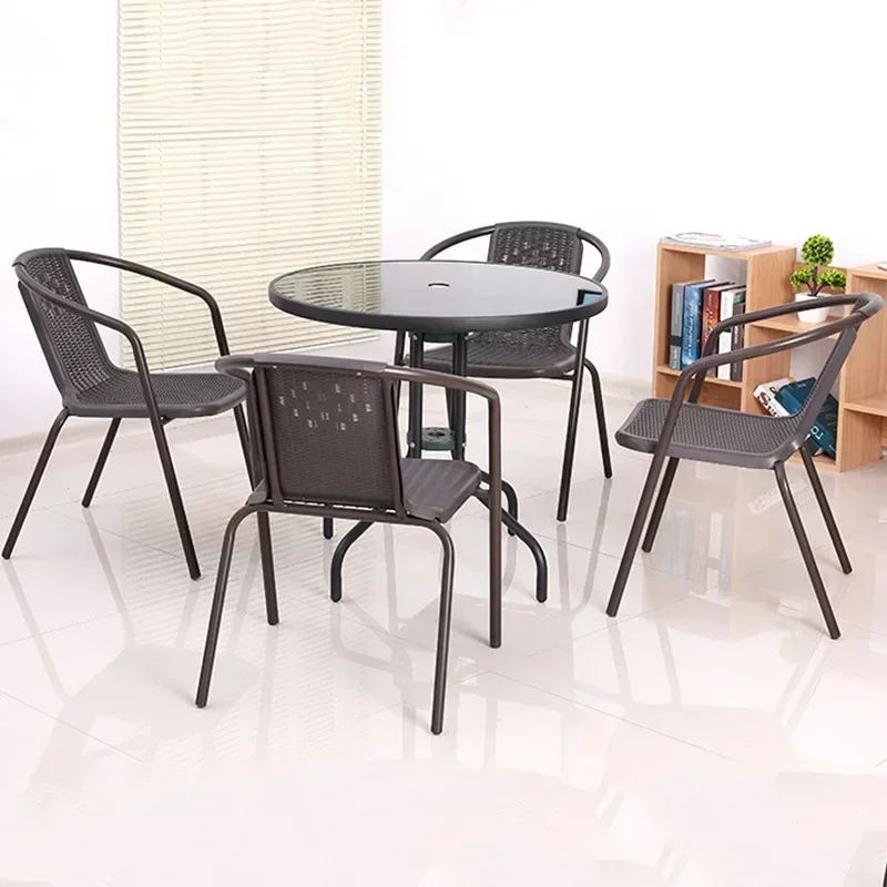 

Garden open-air indoor and outdoor leisure balcony chair wrought iron garden waterproof rattan chair [5 pieces]