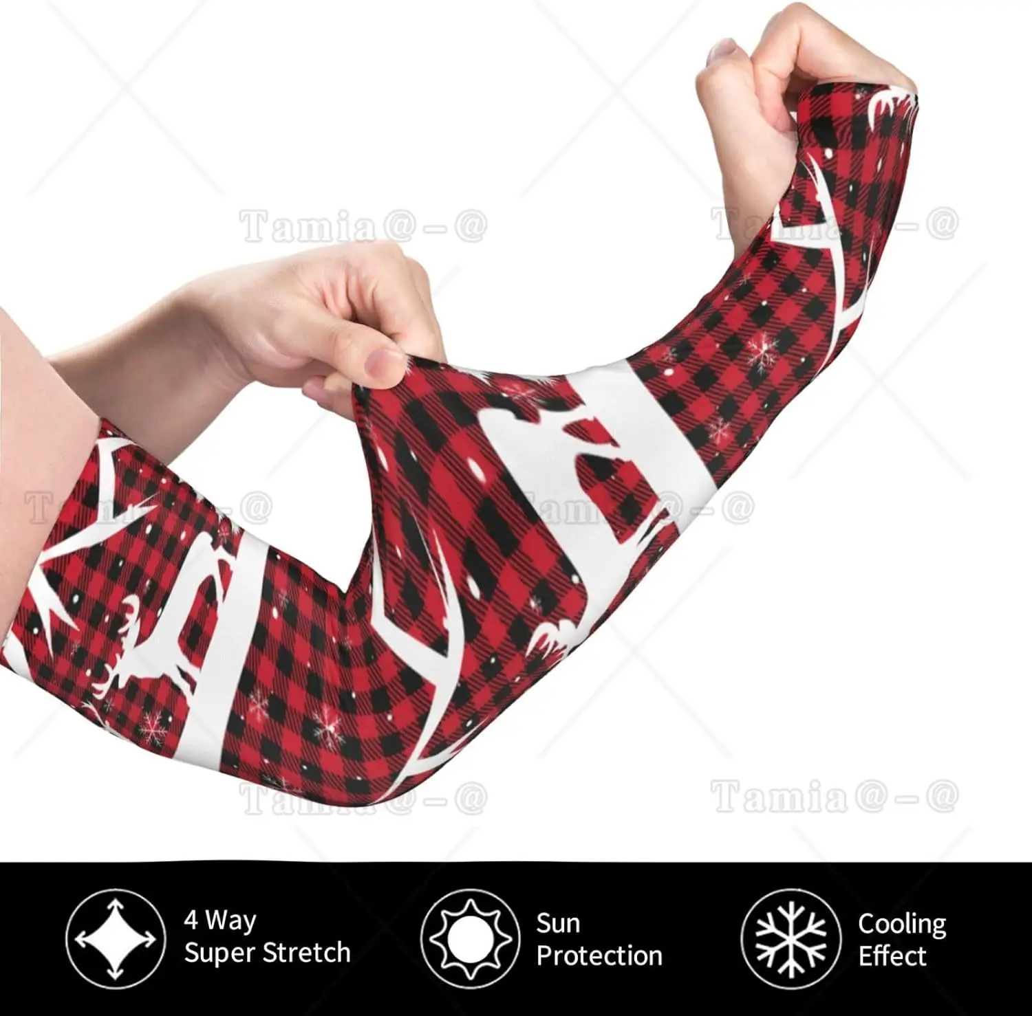 คริสต์มาสบัฟฟาโลลายสก๊อตพิมพ์แขนแขน Cooling UV Sun Protection กีฬาการบีบอัดสําหรับผู้ชายผู้หญิงกอล์ฟบาสเกตบอลแขนแขน