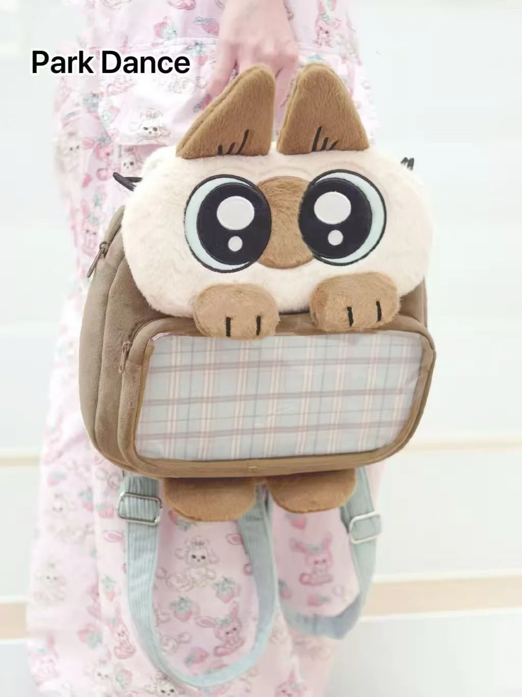 Mochila de felpa de gato siamés, bolso de gran capacidad de dibujos animados, bolso cruzado con elemento de muñeca para fanáticos del Anime, viajes diarios de Anime