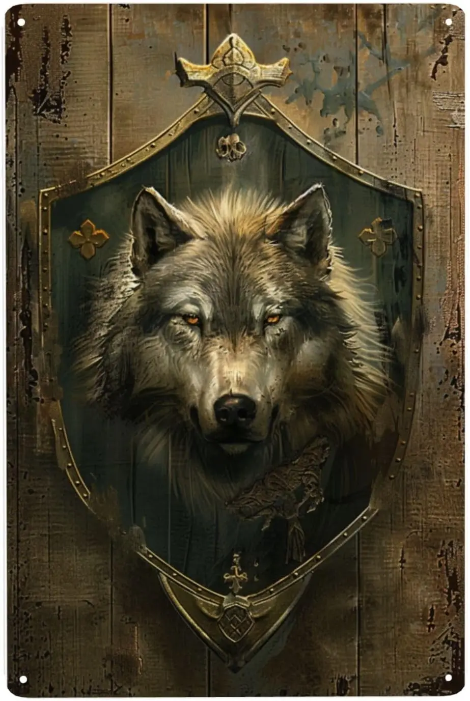 1p,Wolf Metal Wall Art Wall Decor, Vintage Wolf Head Shield Metal Tin Sign, Retro Print Decorative Metal Poster Decor, For Home