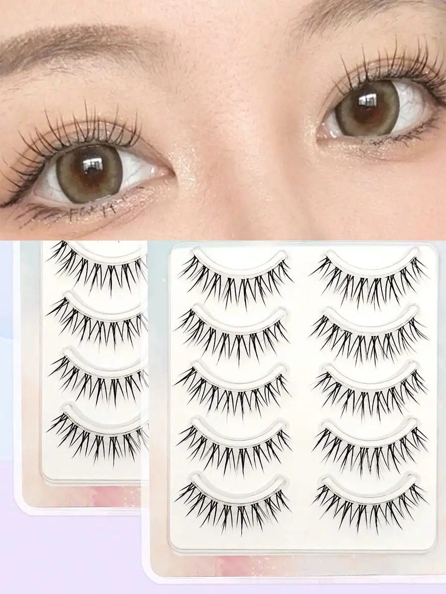 ขนตาปลอมน้ําหนักเบาพิเศษ 5 คู่, ขด C ขนาด 7-13 มม., แถบโปร่งใสดูเป็นธรรมชาติขนตาปลอมแบบใช้ซ้ําได้