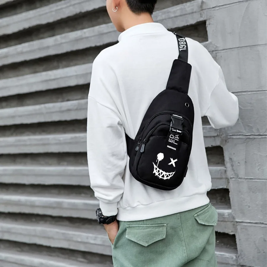 Luminous Smile Face Sling Bag with USB - usage example