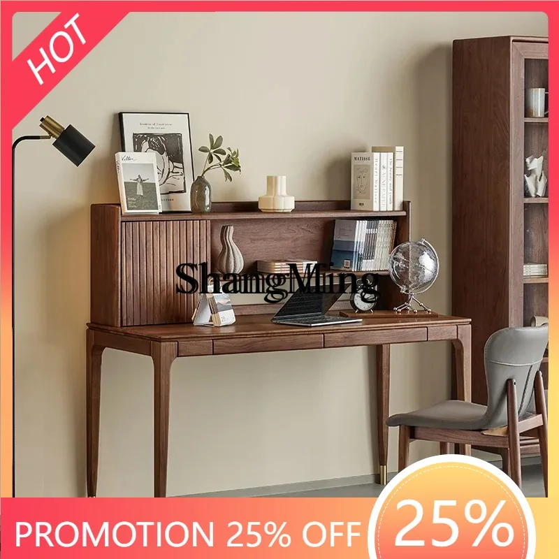 

CL стол из цельного дерева ореха с книжной полкой, простой письменный стол, комод для спальни, многофункциональный