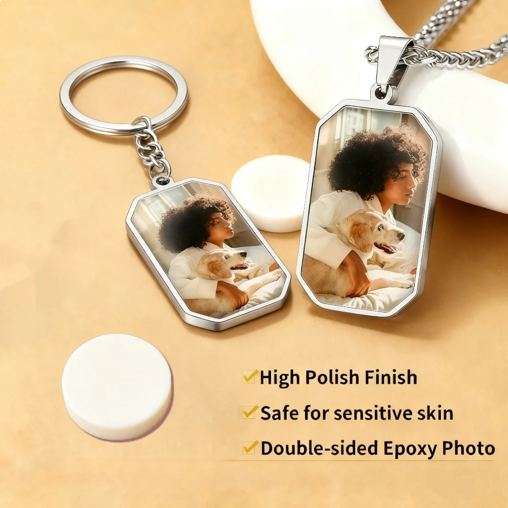 

Picture Keychain Personalized Photo Custom Engraved Text Icon Dog Tags Key Ring Customized Christmas Gifts for Dad Men Women
